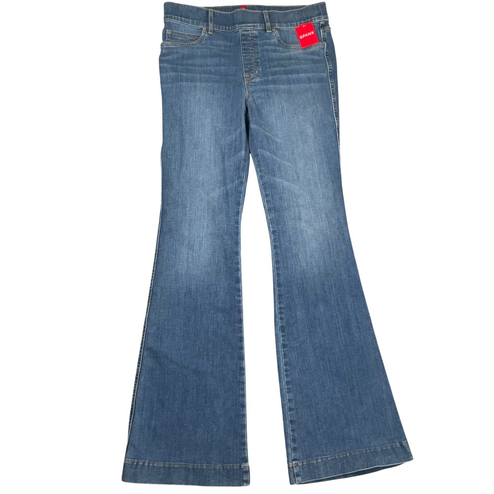 Spanx Flare Jeans Women L Vintage Indigo Shaping Pull On Shapewear High Rise